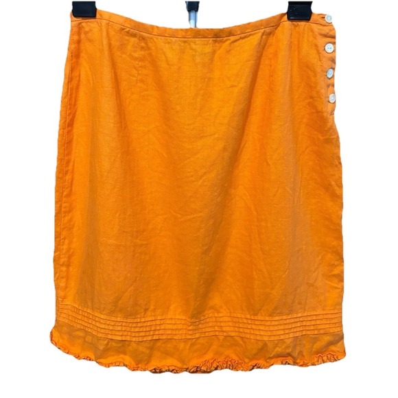 GAP Women's Size 1 Orange Linen Mini Skirt With Hem Ruffle & Buttons Preppy - Picture 2 of 7